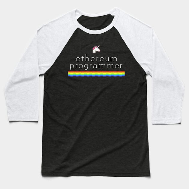 Ethereum programmer - Unicorn - Rainbow Baseball T-Shirt by mangobanana